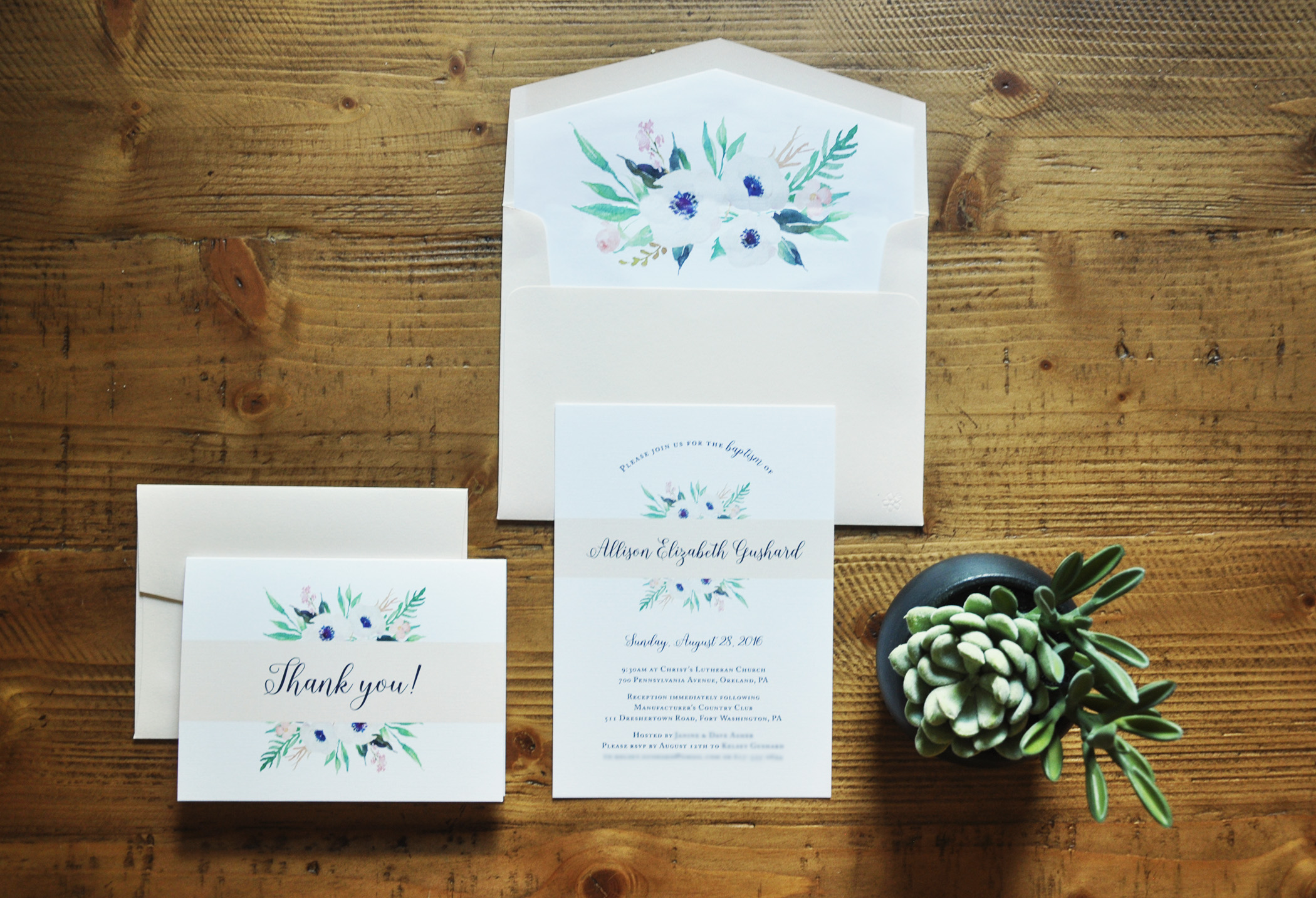 Amanda DiMinico Design - Floral Baptism Invitation Suite